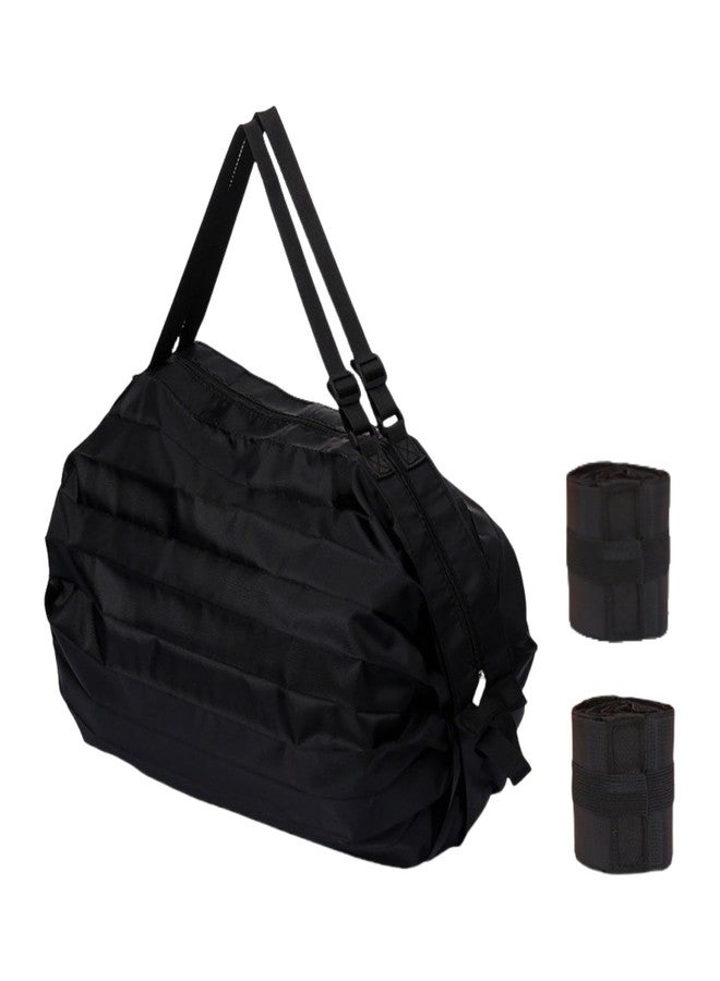 SUSOYAOCHEN 2PCS Travel Shoulder Bag Reusable Grocery Bags Foldable Shopping Bags Washable Waterproof Nylon Pouch Bags Sports handbag (Black) - Image 1